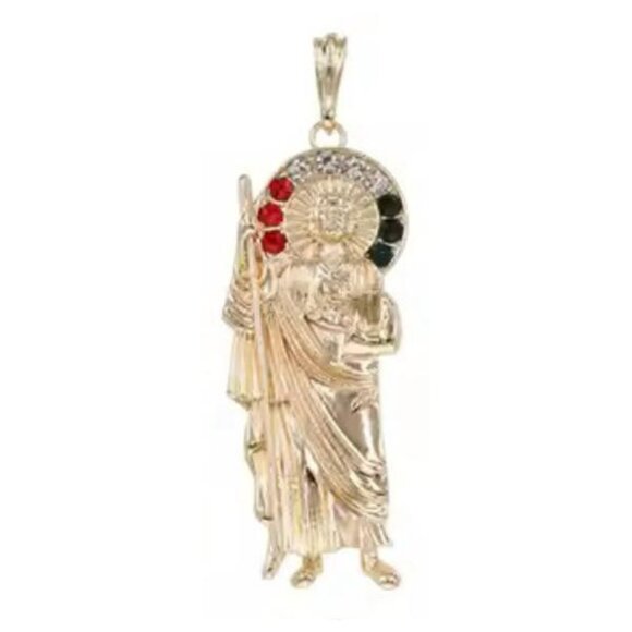 St Jude Thaddeus Pendant Necklace 14K Gold Plated Religious Rope Torch 20x4mm - Picture 6 of 6